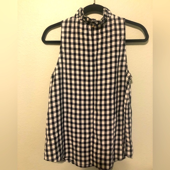 J.Crew Navy Blue & White Checkered Blouse-XS - Picture 2 of 6